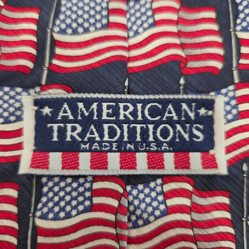 American Traditions Mens Silk Necktie American Flag Patriotic Stars Stripes Navy - Picture 4 of 6